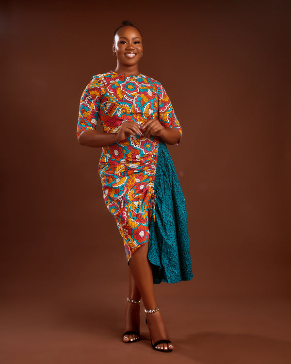 Valerie African print Clash Assymetric Midaxi dress