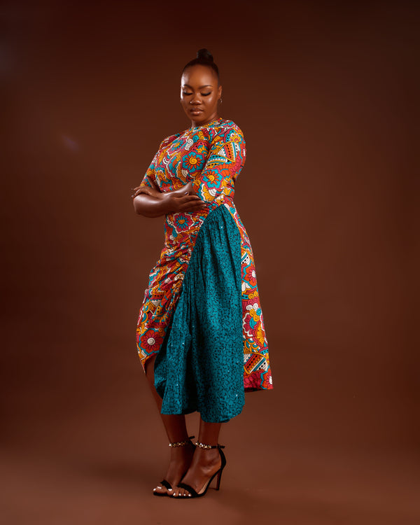Valerie African print Clash Assymetric Midaxi dress