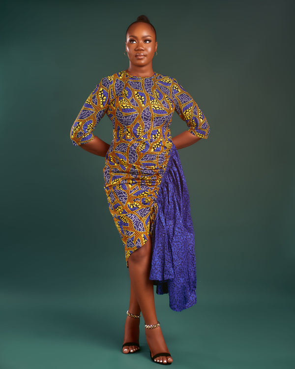 Mendilyn African Print Clash Assymetric Midaxi dress