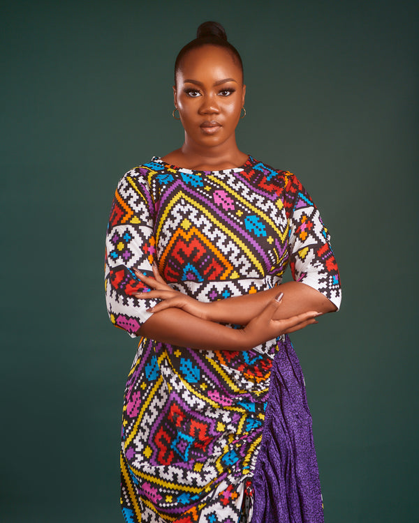 Abby African Print Clash Assymetric Midaxi dress