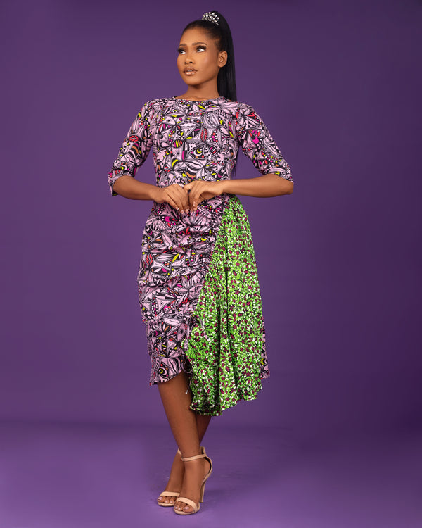 Lolomo African Print Clash Assymetric Midaxi Dress