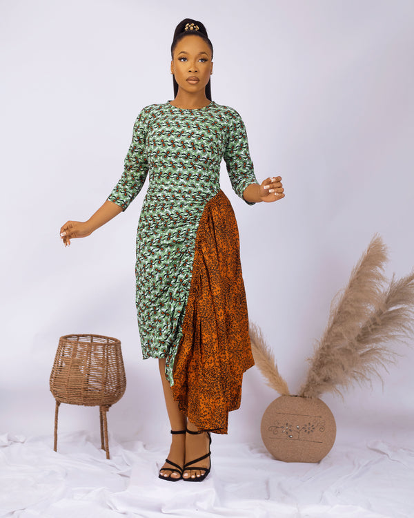 Iyun African Print Clash Assymetric Midaxi dress