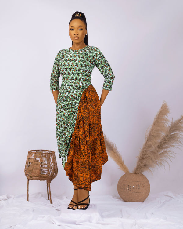 Iyun African Print Clash Assymetric Midaxi dress