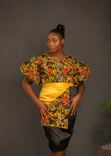 KEISHA AFRICAN PRINT PUFF SLEEVE TOP