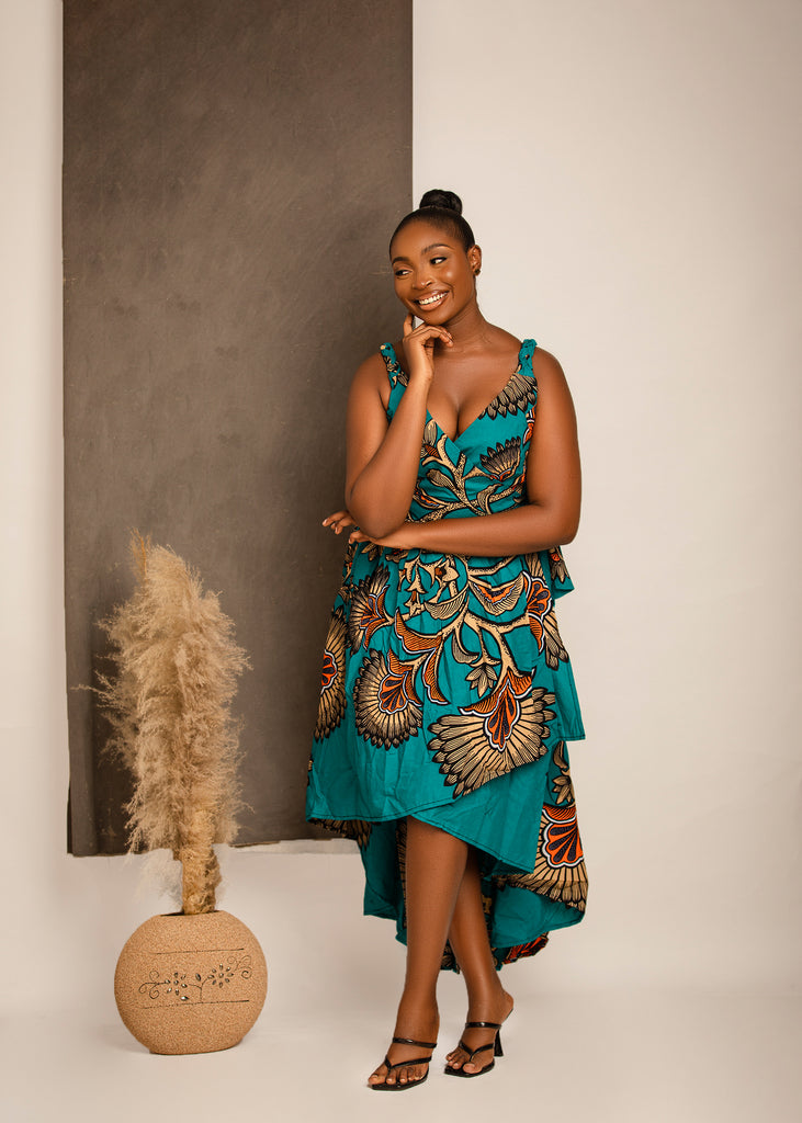 nelly maxi dress AFRICAN PRINT WRAP Vegan Green Goddess Dressing Hips 35.5(90cm) cute sweet sixteen dresses Color:Navy 7571